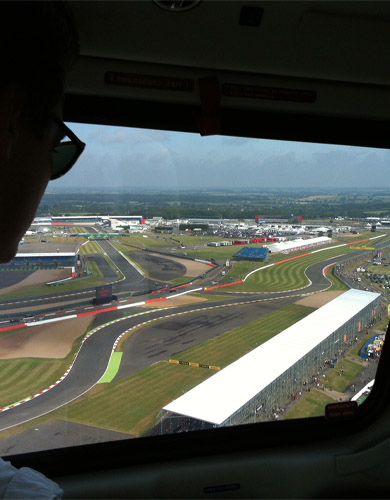 MCF Aviation helicopter landing at Silverstone F1 circuit